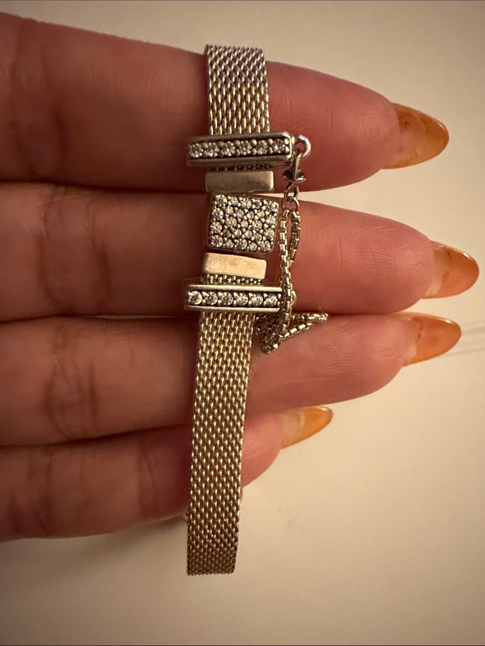 Silver-Tone Mesh Charm Bracelet with 4 reflections charms all retired - Picture 2 of 3
